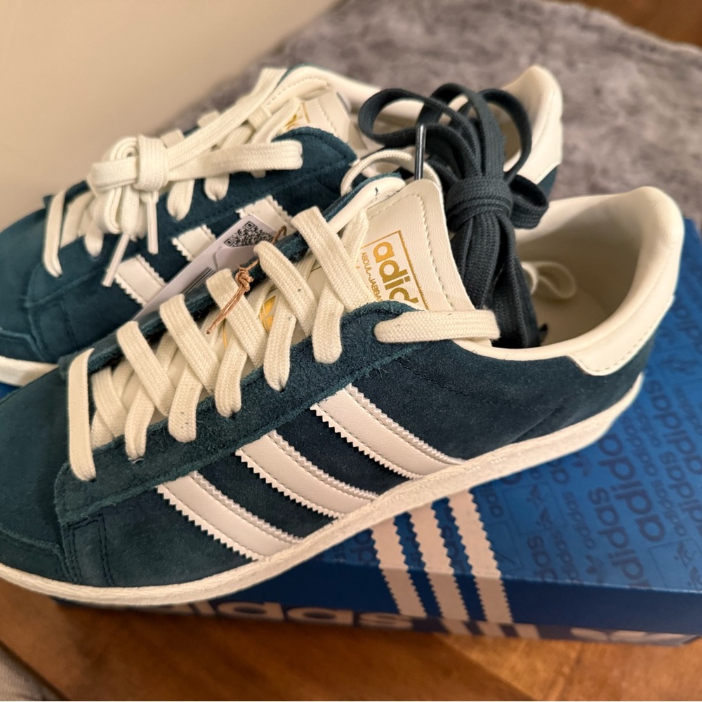 adidas Jabber Teal Suede Sneakers with White Stripes